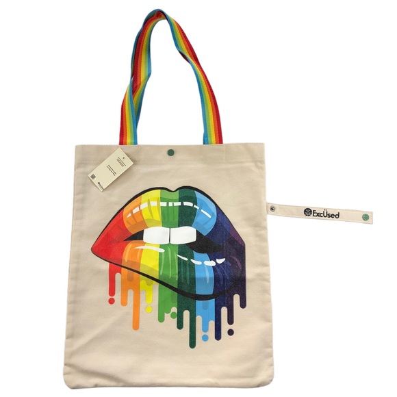 excused Handbags - NWT ExCused Rainbow Lips Canvas Tote Bag